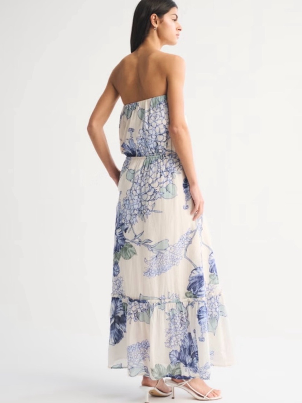 Abercrombie & Fitch Blue Floral Strapless Easy Waist Maxi Dress Womens S Tall - Picture 2 of 10